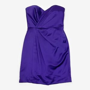 David's Bridal Pleated Satin Strapless Dress Size 6 Purple Glam Wedding Guest